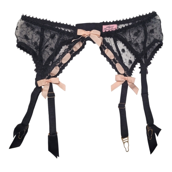 Agent Provocateur Other - Agent Provocateur Black Lace Garter Belt Pink Bow Mesh Size M